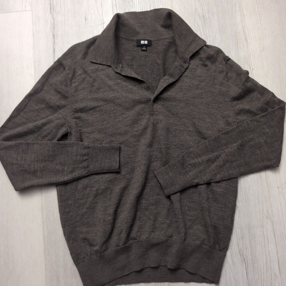 Uniqlo Polo Sweater Mens Small Fine Merino Knit Sweater